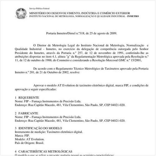 Portaria INMETRO/DIMEL 318:2009 - Situação: Revisto