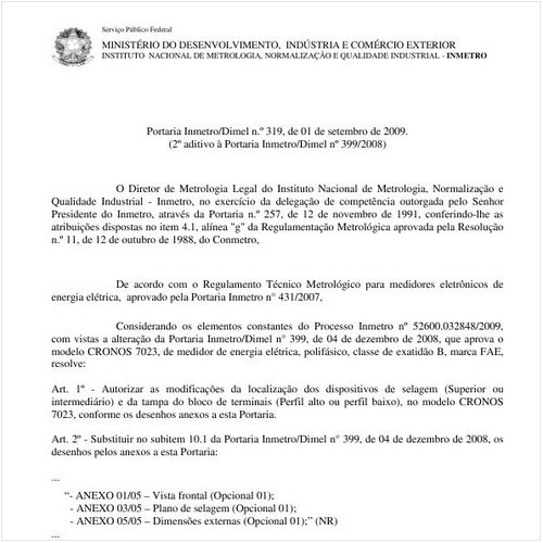 Portaria INMETRO/DIMEL 319:2009 - Situação: Revisto