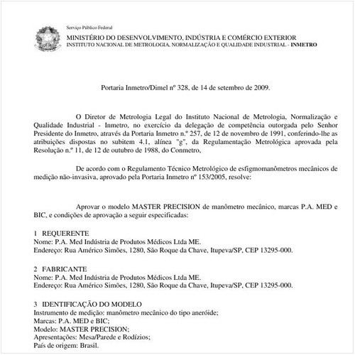 Portaria INMETRO/DIMEL 328:2009 - Situação: Em vigor