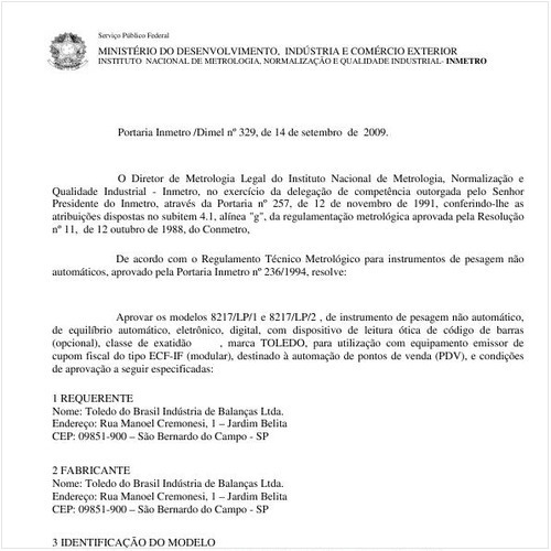 Portaria INMETRO/DIMEL 329:2009 - Situação: Revisto