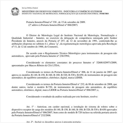 Portaria INMETRO/DIMEL 330:2009 - Situação: Em vigor