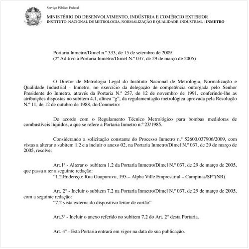Portaria INMETRO/DIMEL 333:2009 - Situação: Em vigor