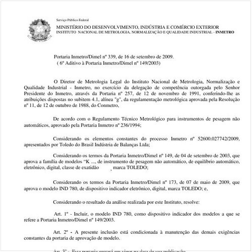 Portaria INMETRO/DIMEL 339:2009 - Situação: Em vigor