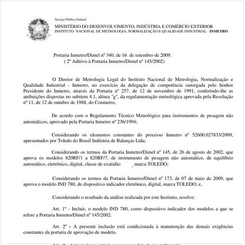Portaria INMETRO/DIMEL 340:2009 - Situação: Em vigor