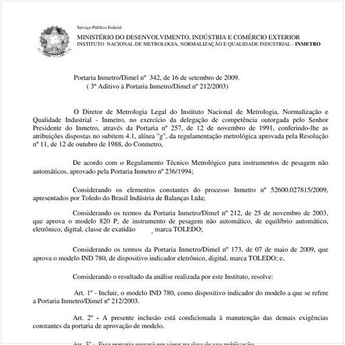Portaria INMETRO/DIMEL 342:2009 - Situação: Revisto