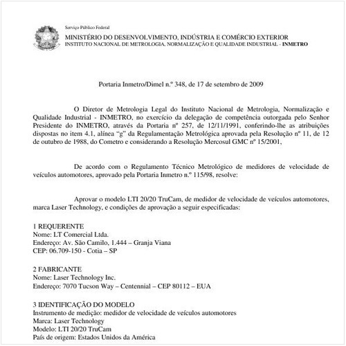 Portaria INMETRO/DIMEL 348:2009 - Situação: Em vigor