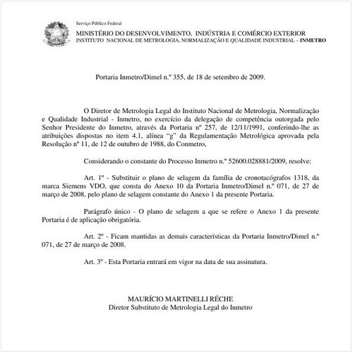 Portaria INMETRO/DIMEL 355:2009 - Situação: Em vigor