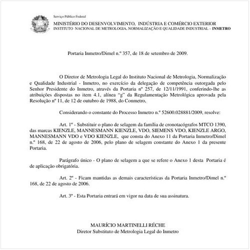 Portaria INMETRO/DIMEL 357:2009 - Situação: Em vigor