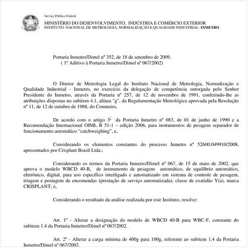 Portaria INMETRO/DIMEL 352:2009 - Situação: Revisto