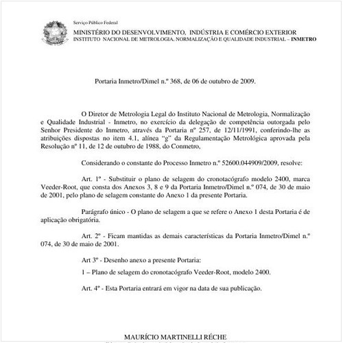 Portaria INMETRO/DIMEL 368:2009 - Situação: Em vigor