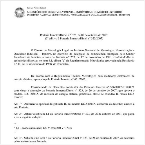 Portaria INMETRO/DIMEL 376:2009 - Situação: Em vigor