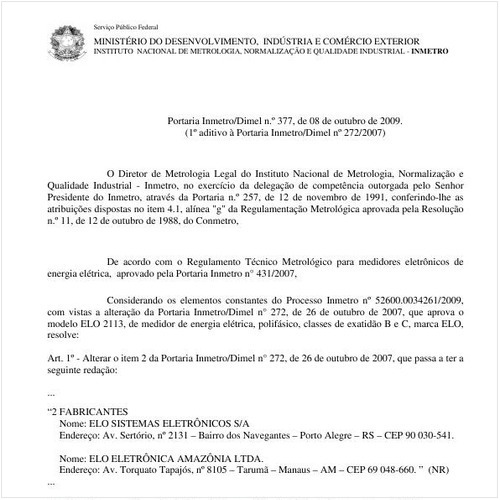 Portaria INMETRO/DIMEL 377:2009 - Situação: Revisto