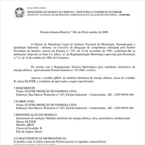 Portaria INMETRO/DIMEL 384:2009 - Situação: Em vigor