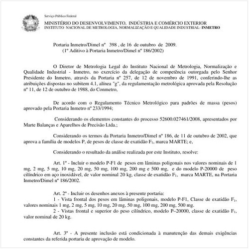Portaria INMETRO/DIMEL 398:2009 - Situação: Em vigor