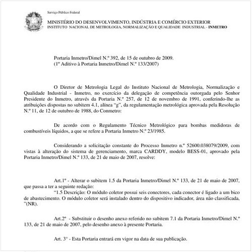 Portaria INMETRO/DIMEL 392:2009 - Situação: Em vigor