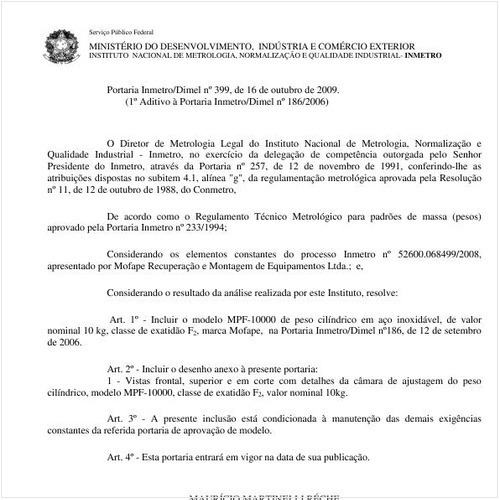 Portaria INMETRO/DIMEL 399:2009 - Situação: Em vigor