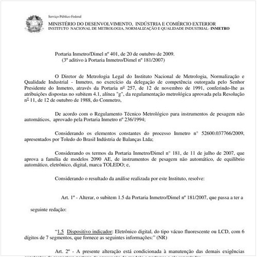 Portaria INMETRO/DIMEL 401:2009 - Situação: Revisto