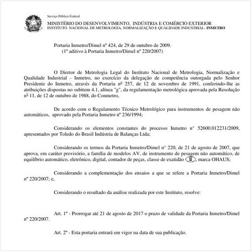 Portaria INMETRO/DIMEL 424:2009 - Situação: Prazo de validade expirado