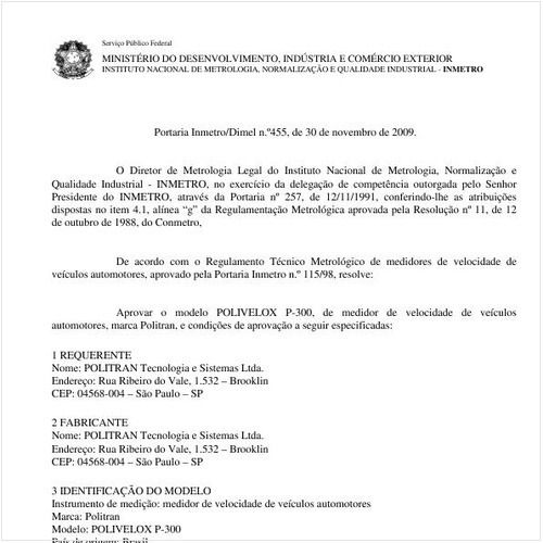 Portaria INMETRO/DIMEL 455:2009 - Situação: Revisto