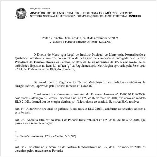 Portaria INMETRO/DIMEL 437:2009 - Situação: Revisto
