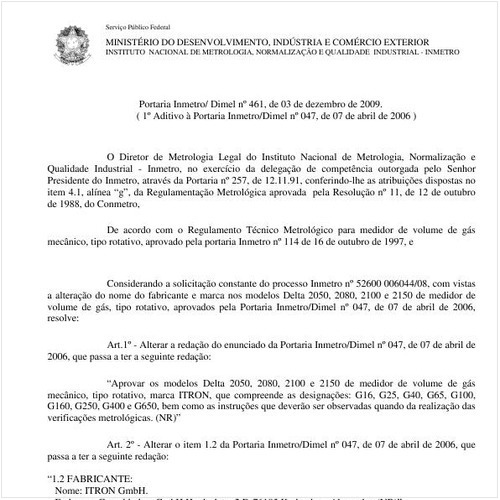Portaria INMETRO/DIMEL 461:2009 - Situação: Em vigor