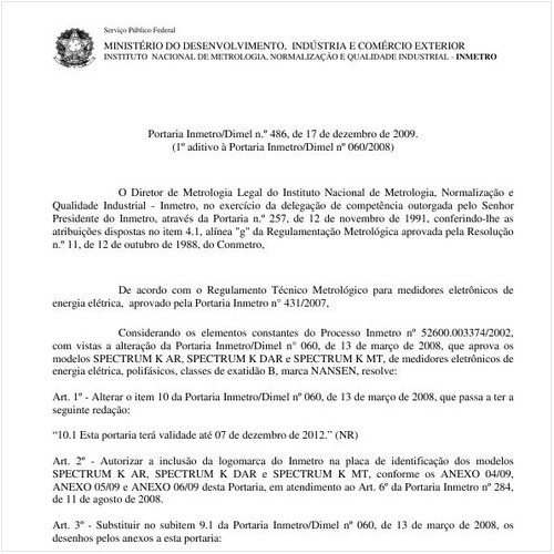 Portaria INMETRO/DIMEL 486:2009 - Situação: Em vigor