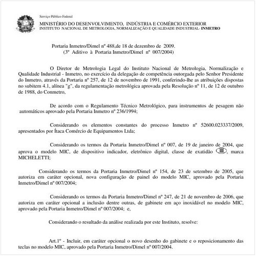 Portaria INMETRO/DIMEL 488:2009 - Situação: Em vigor