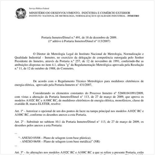 Portaria INMETRO/DIMEL 491:2009 - Situação: Revisto