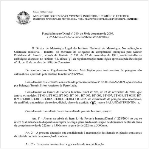 Portaria INMETRO/DIMEL 510:2009 - Situação: Em vigor
