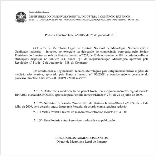 Portaria INMETRO/DIMEL 15:2010 - Situação: Em vigor