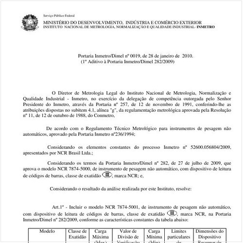 Portaria INMETRO/DIMEL 19:2010 - Situação: Em vigor