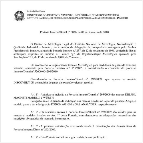 Portaria INMETRO/DIMEL 26:2010 - Situação: Em vigor