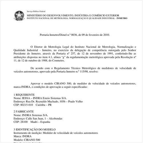 Portaria INMETRO/DIMEL 36:2010 - Situação: Revisto