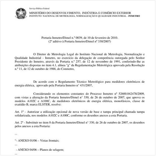 Portaria INMETRO/DIMEL 39:2010 - Situação: Revisto