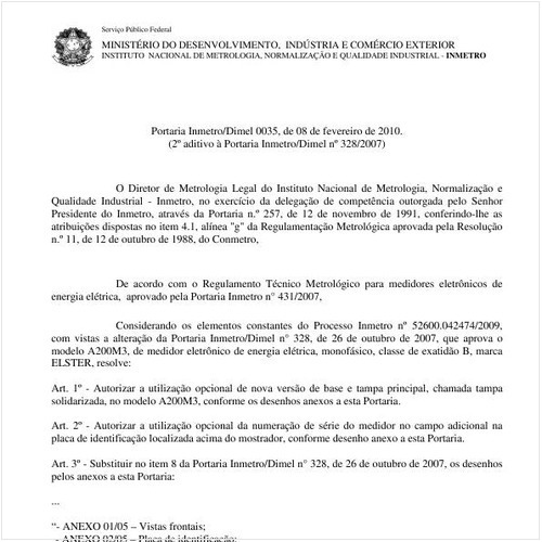 Portaria INMETRO/DIMEL 35:2010 - Situação: Em vigor