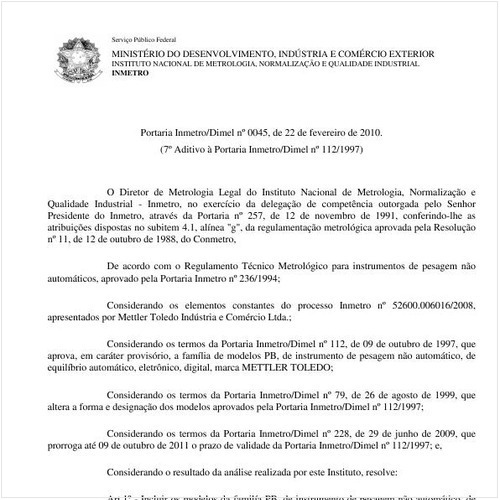 Portaria INMETRO/DIMEL 45:2010 - Situação: Em vigor