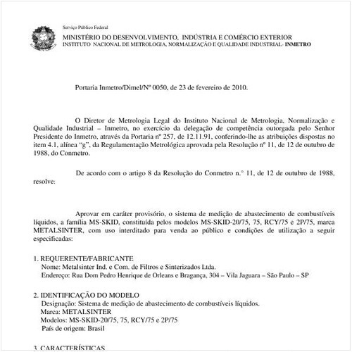 Portaria INMETRO/DIMEL 50:2010 - Situação: Em vigor