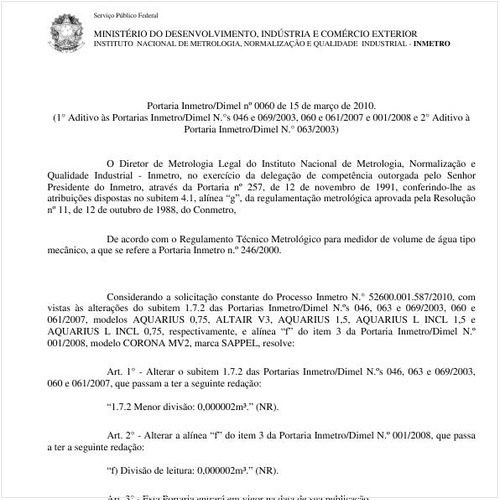 Portaria INMETRO/DIMEL 60:2010 - Situação: Em vigor