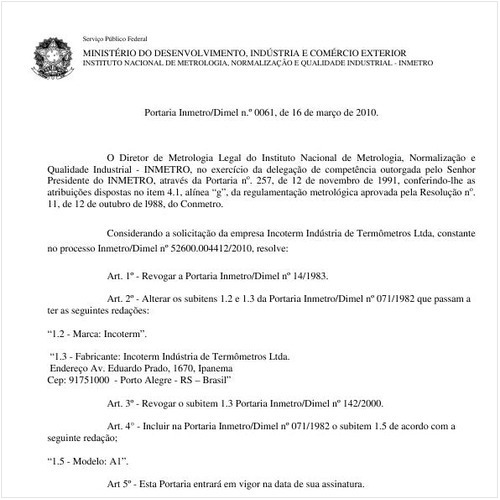 Portaria INMETRO/DIMEL 61:2010 - Situação: Revisto