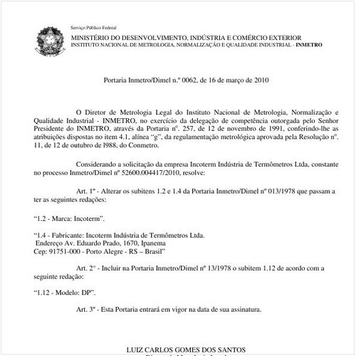 Portaria INMETRO/DIMEL 62:2010 - Situação: Revisto