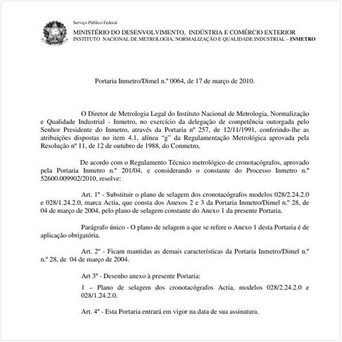 Portaria INMETRO/DIMEL 64:2010 - Situação: Revisto