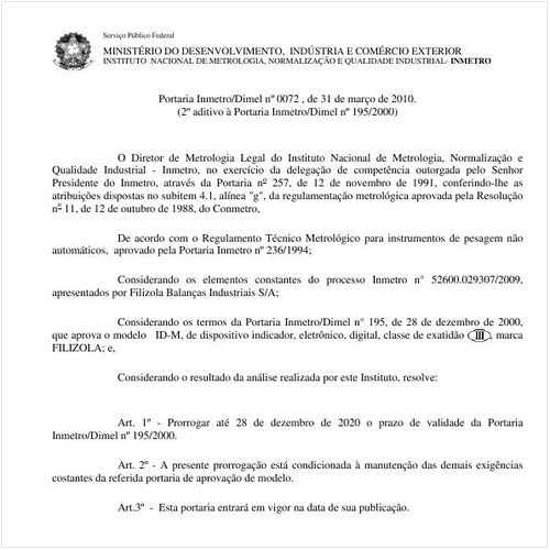 Portaria INMETRO/DIMEL 72:2010 - Situação: Em vigor