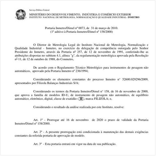 Portaria INMETRO/DIMEL 73:2010 - Situação: Em vigor