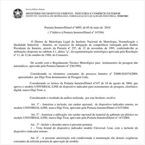 Portaria INMETRO/DIMEL 95:2010 - Situação: Em vigor