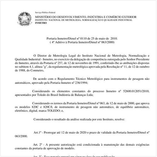 Portaria INMETRO/DIMEL 110:2010 - Situação: Revisto