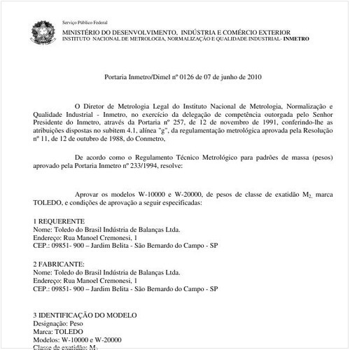 Portaria INMETRO/DIMEL 126:2010 - Situação: Em vigor