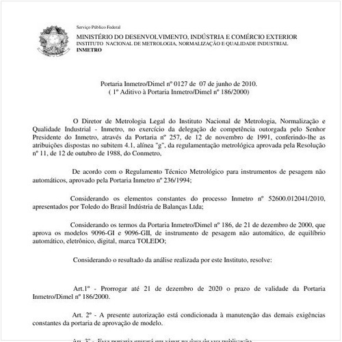 Portaria INMETRO/DIMEL 127:2010 - Situação: Em vigor