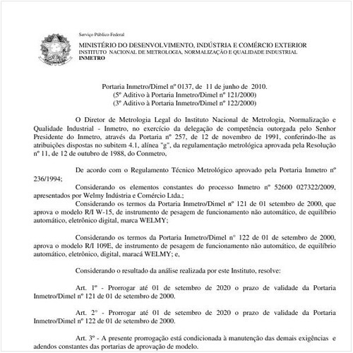 Portaria INMETRO/DIMEL 137:2010 - Situação: Em vigor