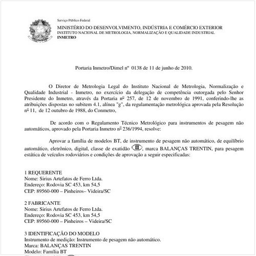 Portaria INMETRO/DIMEL 138:2010 - Situação: Revisto