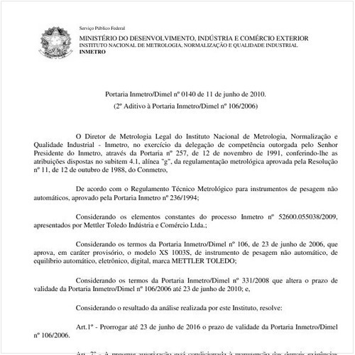 Portaria INMETRO/DIMEL 140:2010 - Situação: Em vigor